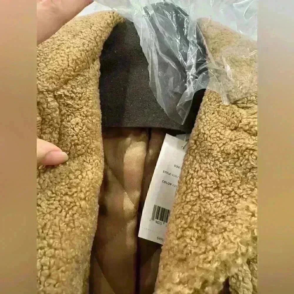 NWT VINCE faux shearling jacket in caramel Sz L - Picture 6 of 8